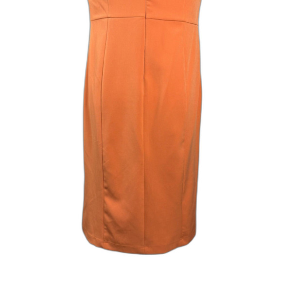 Nanette Lepore Peachy Orange Pencil Dress Tulip Sleeves Ruffle V-Neck Sz 8 2/$50 - Picture 8 of 13